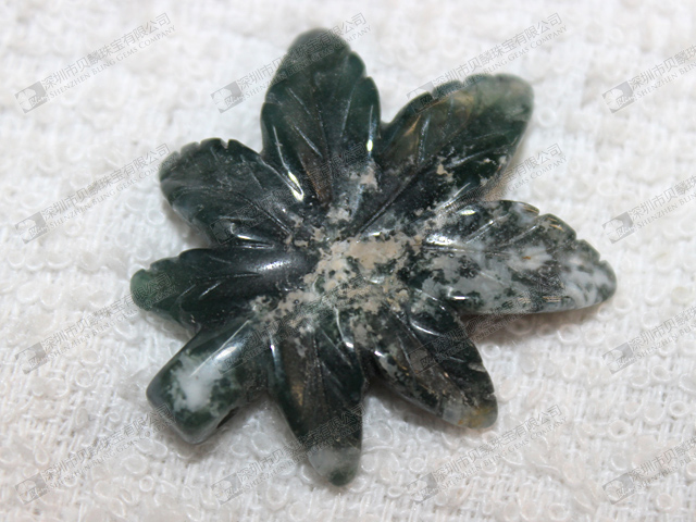 Beautiful moss agate stone leaf,gemstone carved leaf 水草瑪瑙樹葉