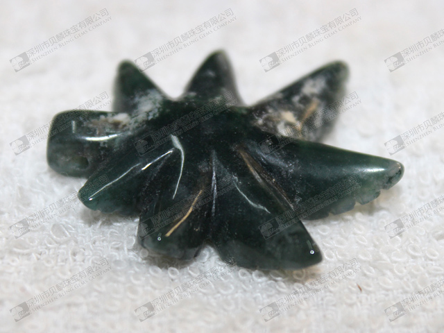 Beautiful moss agate stone leaf,gemstone carved leaf 水草瑪瑙樹葉