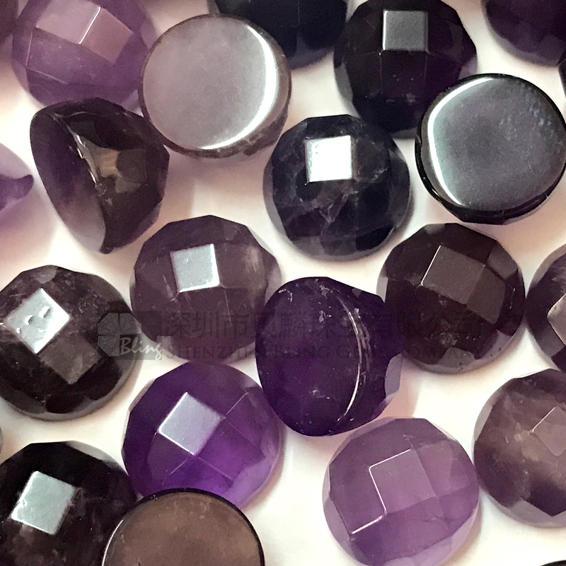 Faceted gems amethyst round cabochons for setting