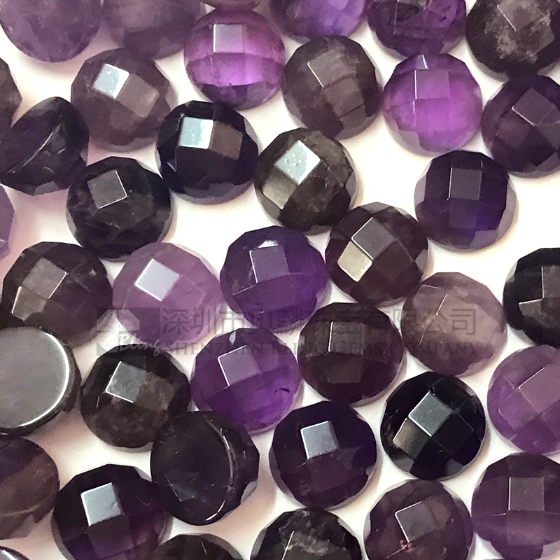 Faceted gems amethyst round cabochons for setting