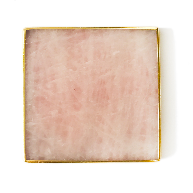 Gemstone square coaster with gold rim,rose quartz slice coaster for home decor