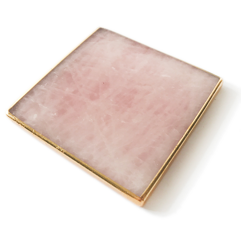 Gemstone square coaster with gold rim,rose quartz slice coaster for home decor