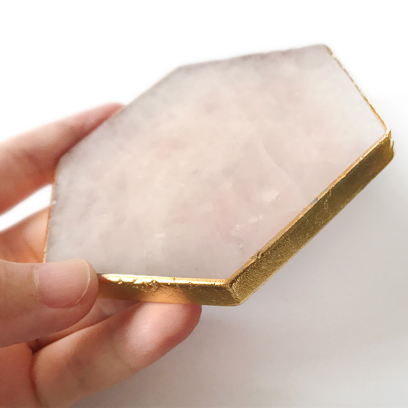 Rose quartz coasters hexagon coaster,wedding keepsake,wedding table numbers