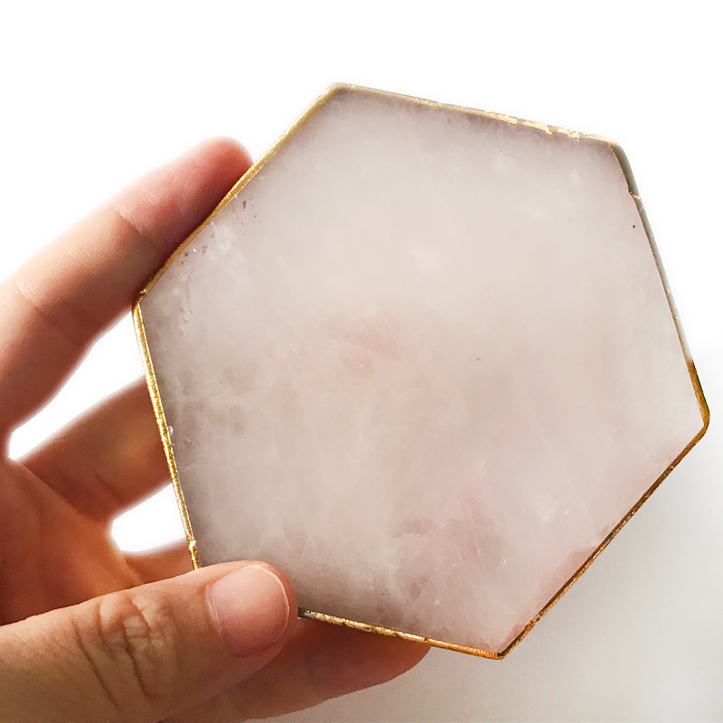 Rose quartz coasters hexagon coaster,wedding keepsake,wedding table numbers