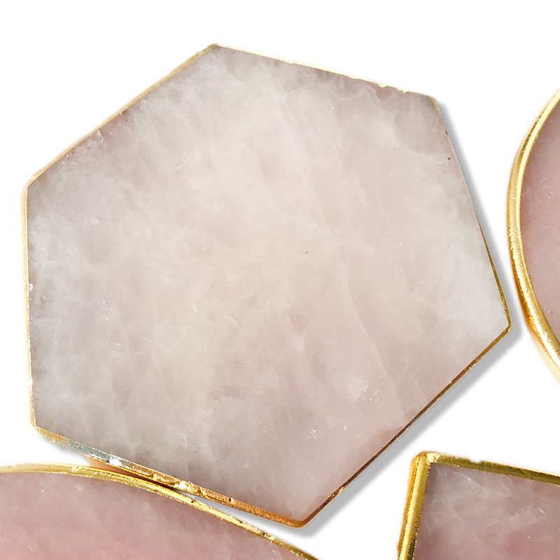 Rose quartz coasters hexagon coaster,wedding keepsake,wedding table numbers