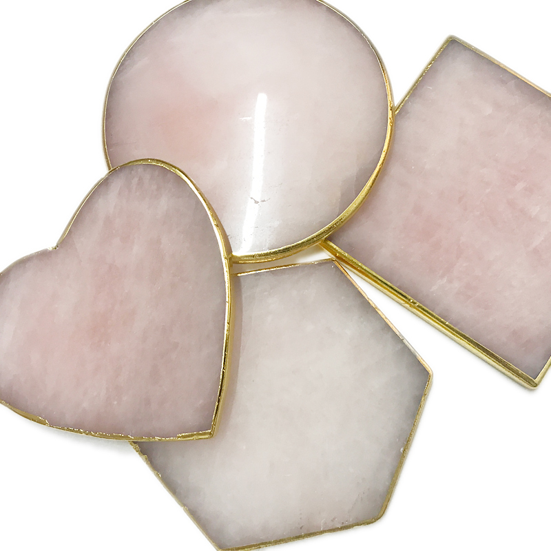 Rose quartz coasters,gold rim drink coasters