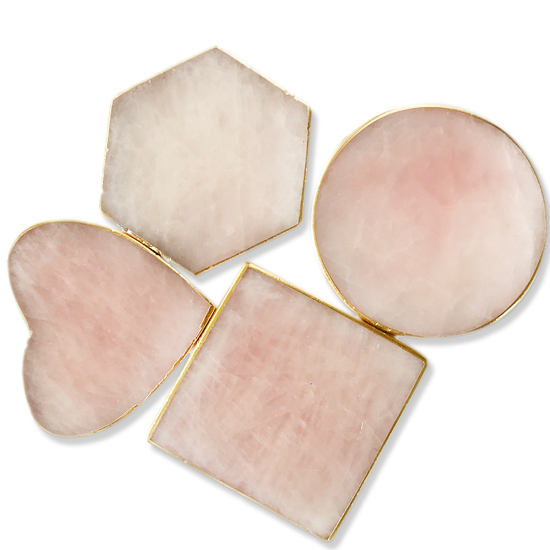 Rose quartz coasters,gold rim drink coasters