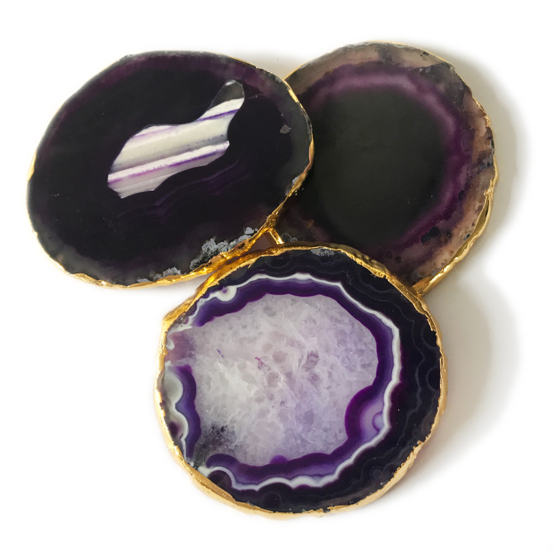 Table decoration homewarming gifts,good polished purple agate slices agate stone coaster wholesale