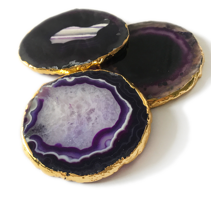 Table decoration homewarming gifts,good polished purple agate slices agate stone coaster wholesale