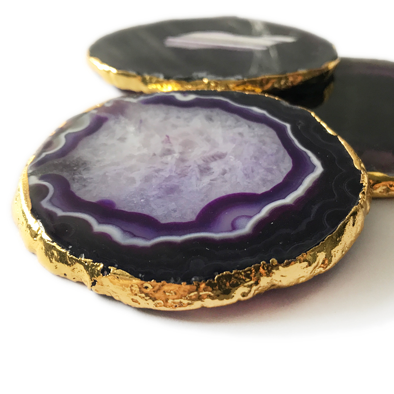 Table decoration homewarming gifts,good polished purple agate slices agate stone coaster wholesale