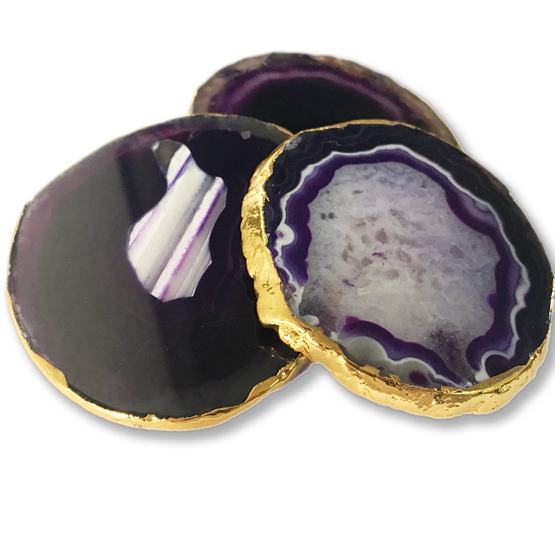 Table decoration homewarming gifts,good polished purple agate slices agate stone coaster wholesale