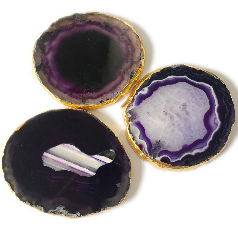 Table decoration homewarming gifts,good polished purple agate slices agate stone coaster wholesale