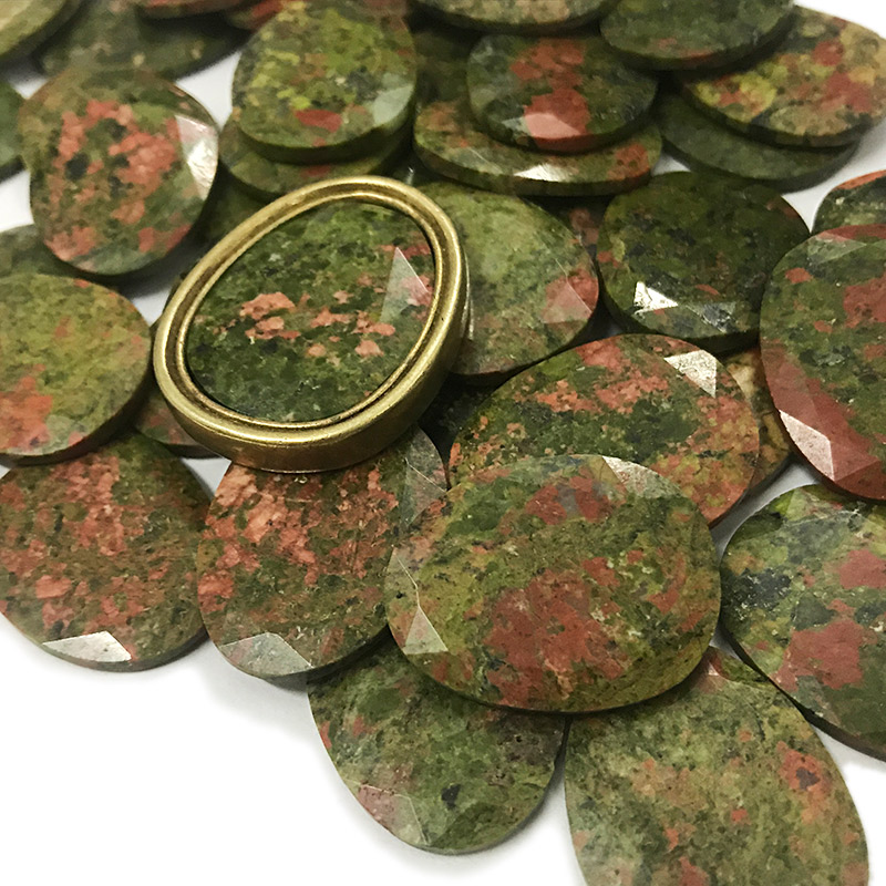 Unakite faceted gemstone flat discs