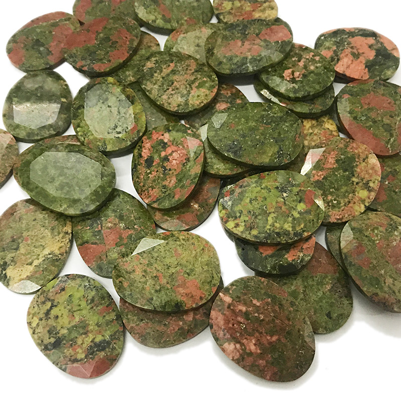 Unakite faceted gemstone flat discs