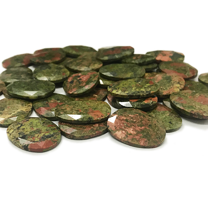 Unakite faceted gemstone flat discs