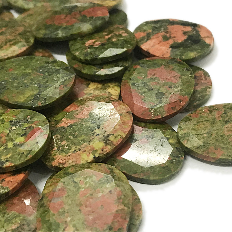 Unakite faceted gemstone flat discs