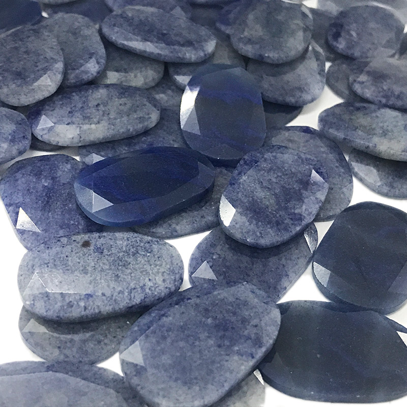 Blue aventurine faceted gemstone flat discs