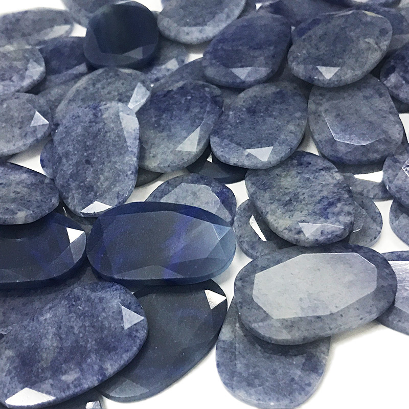 Blue aventurine faceted gemstone flat discs