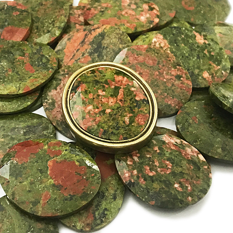 Unakite faceted gemstone flat discs