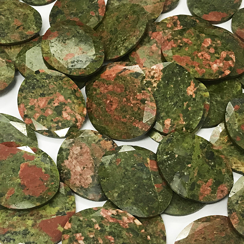 Unakite faceted gemstone flat discs