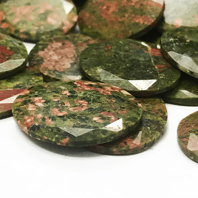 Unakite faceted gemstone flat discs