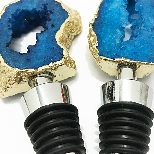 Dyed blue crystal stone wine stoppers